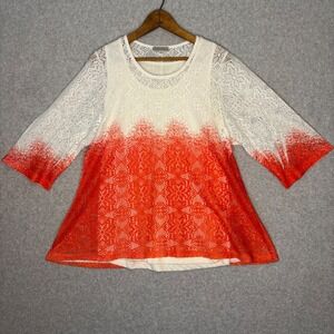 Kate & Henry Women's XL Lace Overlay‎ Cami Blouse White Red Orange Ombré Hippie